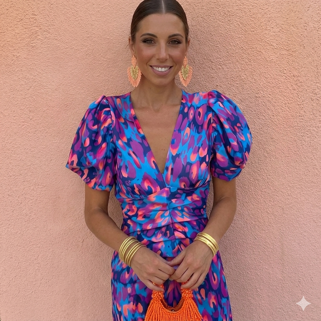 Women's Colourful Pleated Sleeve Dress – Summer & Occasion Wear – view 7