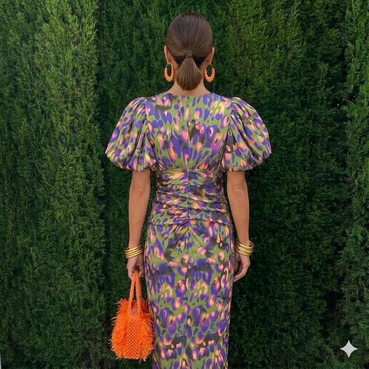 Women's Colourful Pleated Sleeve Dress – Summer & Occasion Wear
