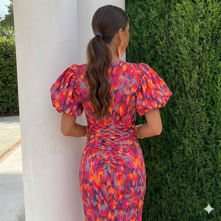 Women's Colourful Pleated Sleeve Dress – Summer & Occasion Wear – view 11