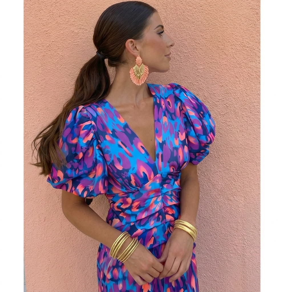 Women's Colourful Pleated Sleeve Dress – Summer & Occasion Wear – view 4