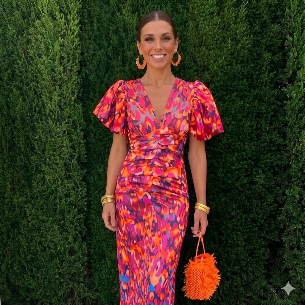 Women's Colourful Pleated Sleeve Dress – Summer & Occasion Wear – view 5