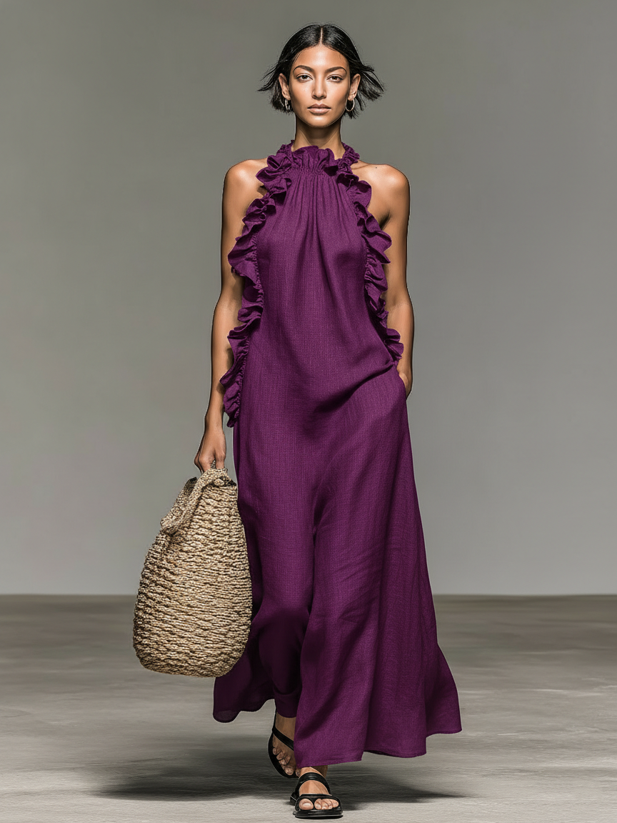 Women's Minimalist Linen-Blend Sleeveless Maxi Dress - Summer