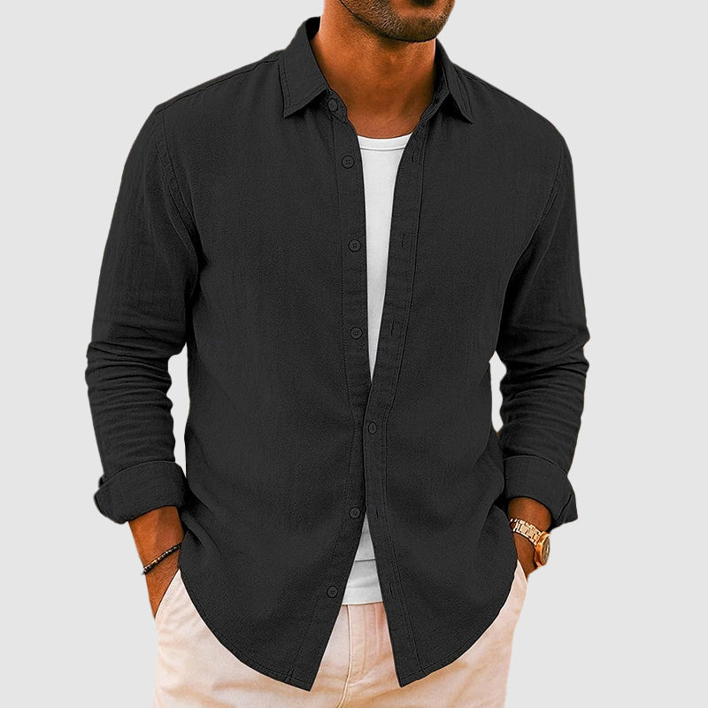 Men's Linen Blend Shirt – Relaxed Fit for Smart Casual Days – Black