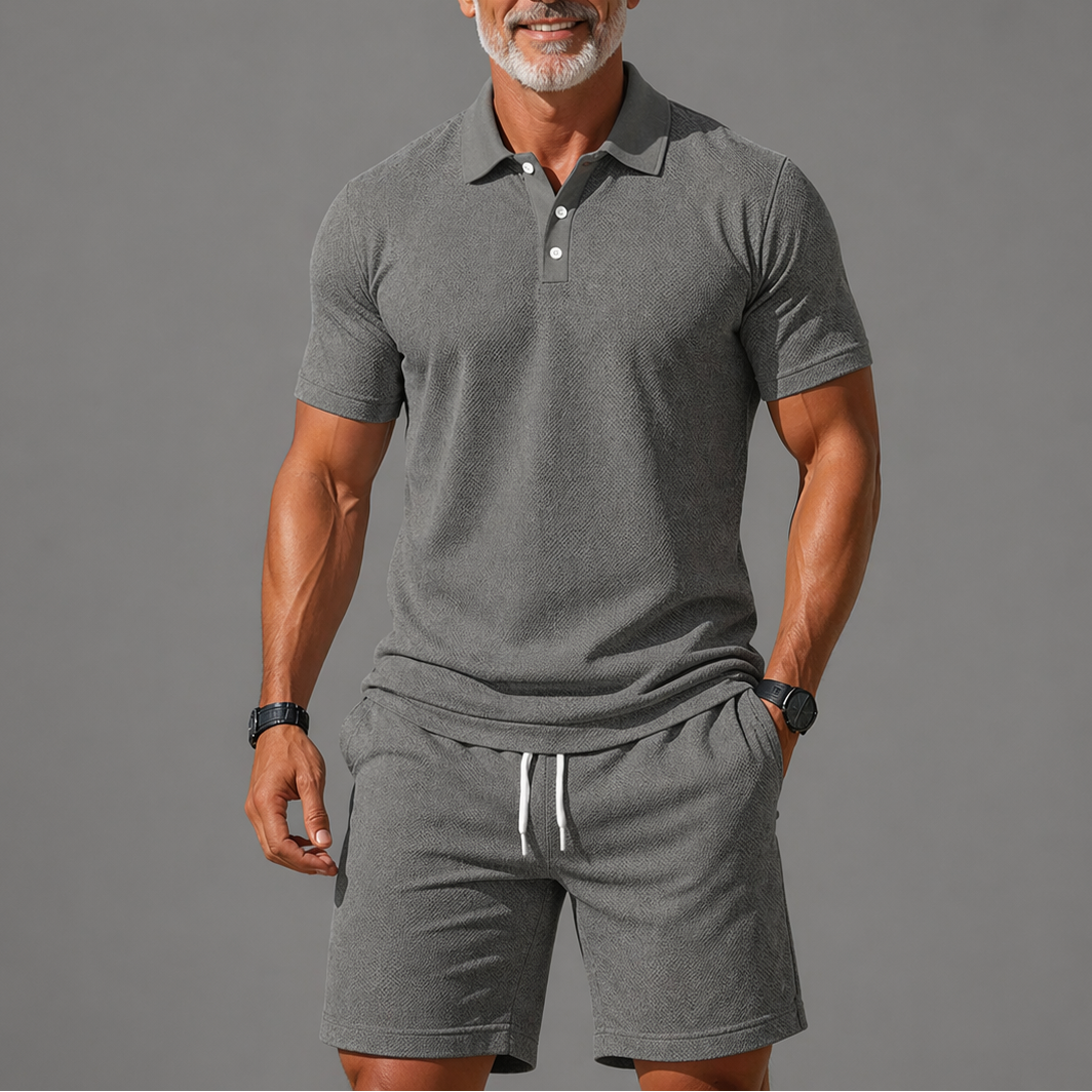 Men's Two-Piece Polo Set – Lightweight Smart Casual Summer Outfit – Light Grey