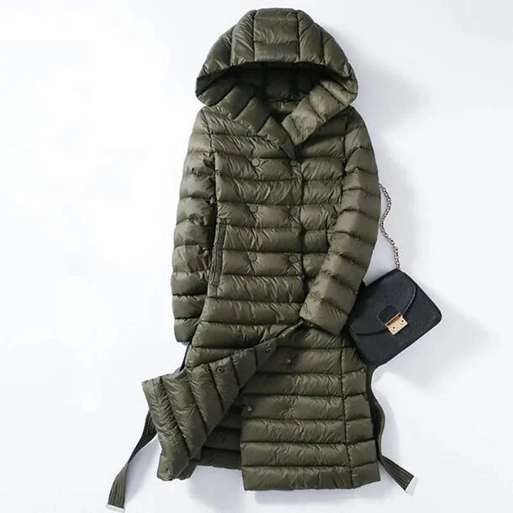 Women's Down Quilted Trench Coat – Belted Mid-Calf Warmth – view 3