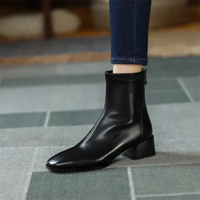 Women's Bold Boundary Genuine Leather Boots - Medium Heel Style