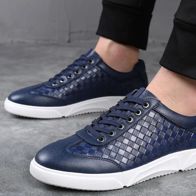 Men's Leather Woven Trainers – Low-Top Everyday Comfort – view 4