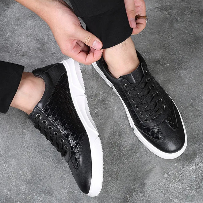 Men's Leather Woven Trainers – Low-Top Everyday Comfort