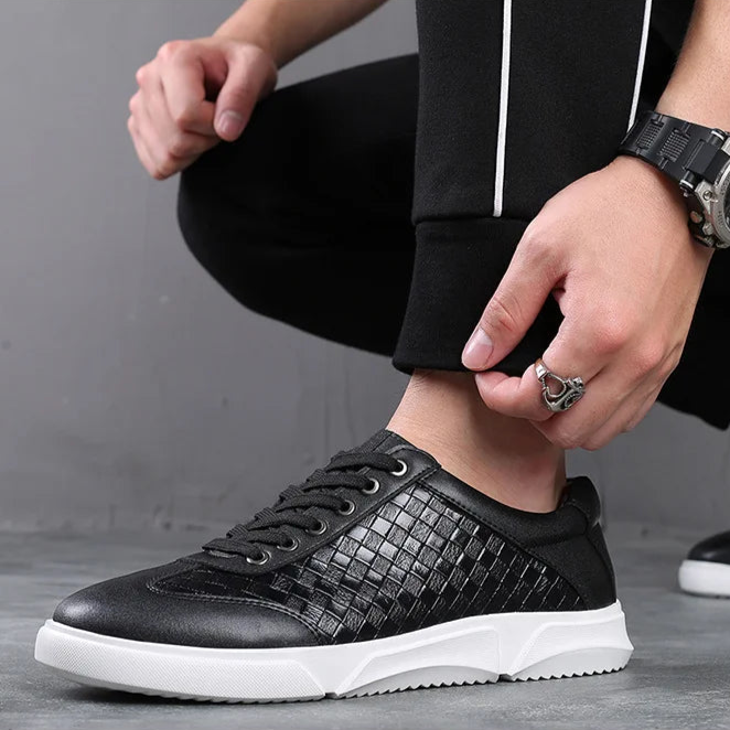 Men's Leather Woven Trainers – Low-Top Everyday Comfort