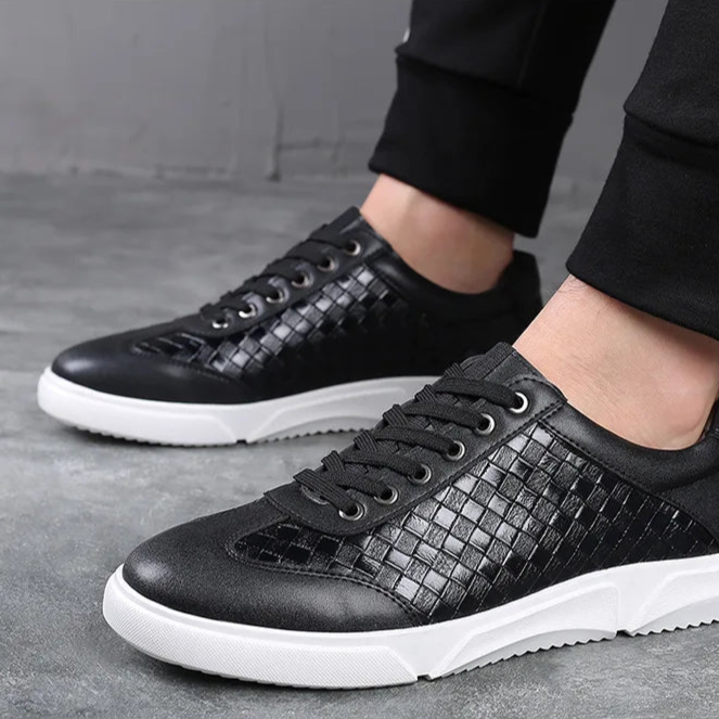 Men's Leather Woven Trainers – Low-Top Everyday Comfort