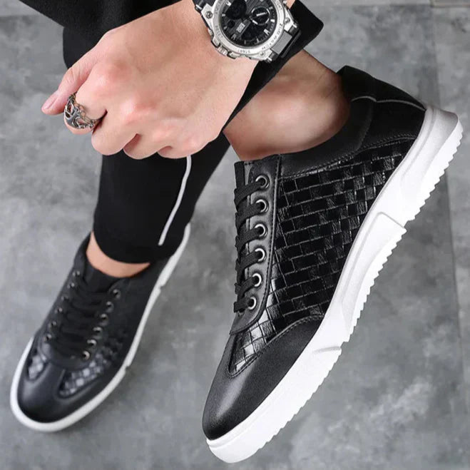 Men's Leather Woven Trainers – Low-Top Everyday Comfort