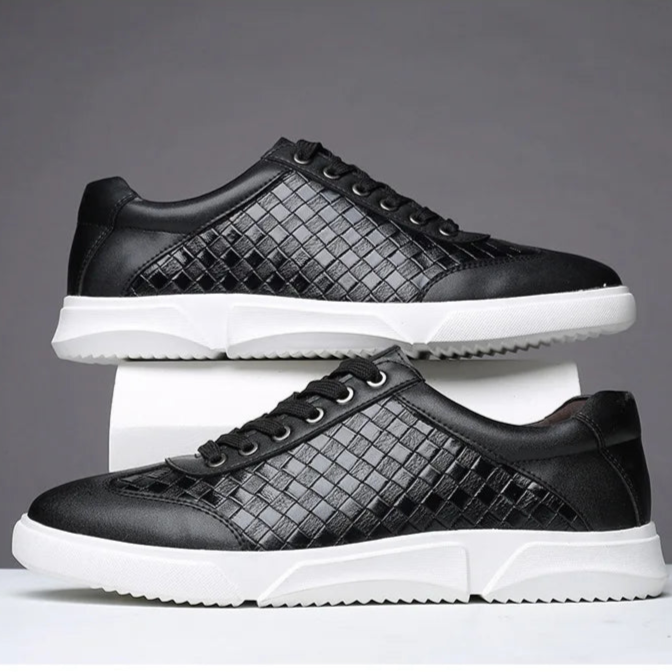 Men's Leather Woven Trainers – Low-Top Everyday Comfort