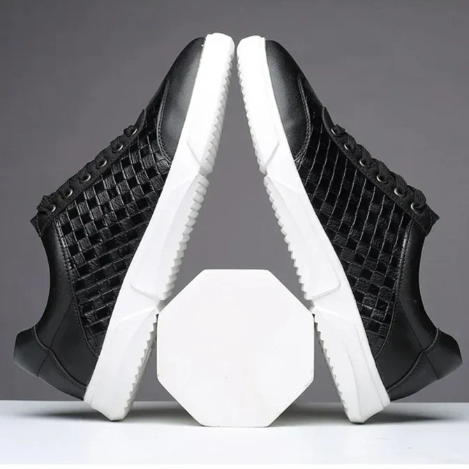 Men's Leather Woven Trainers – Low-Top Everyday Comfort