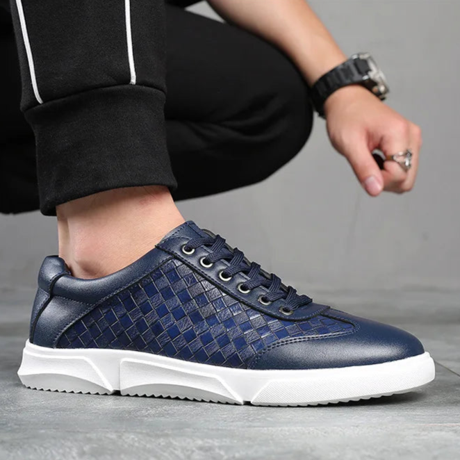 Men's Leather Woven Trainers – Low-Top Everyday Comfort – view 3