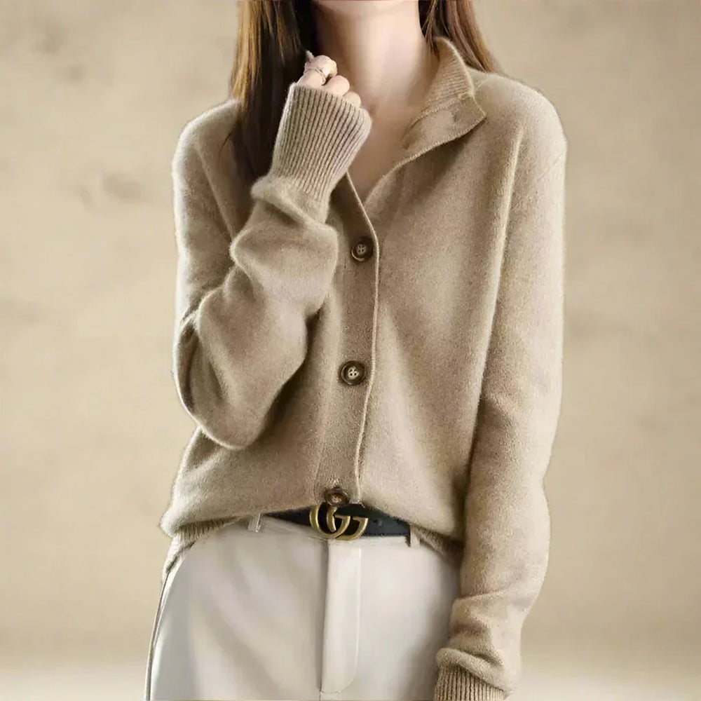 Women's Wool Blend Button Cardigan – Vintage Collar Detail