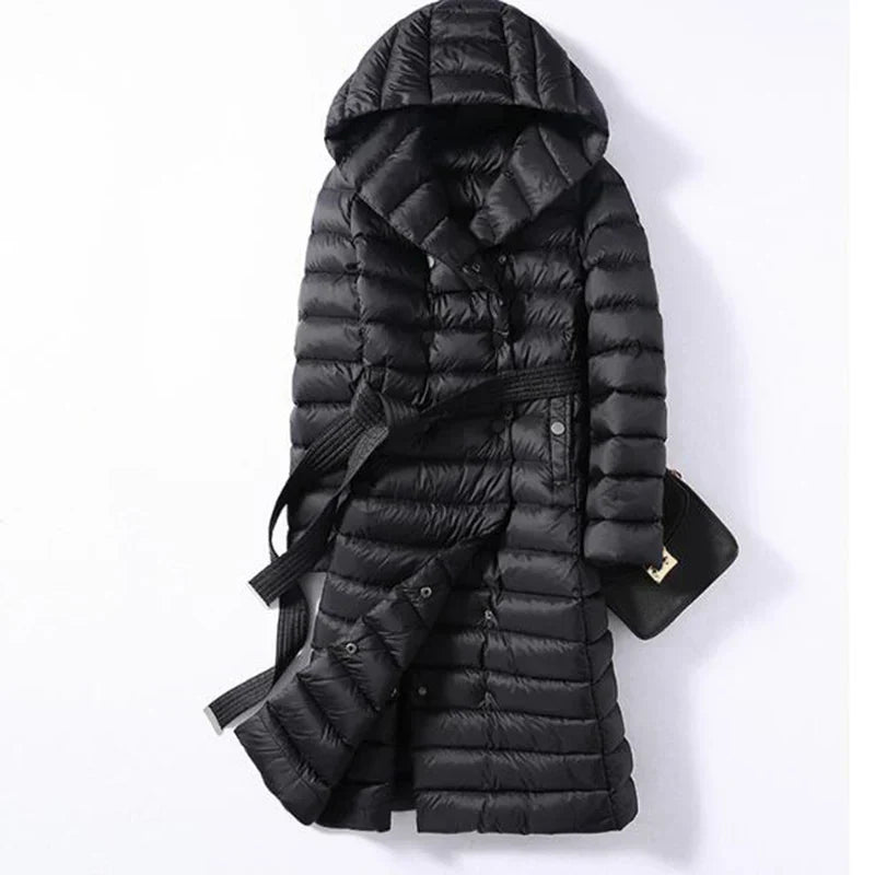 Women's Down Quilted Trench Coat – Belted Mid-Calf Warmth – view 4