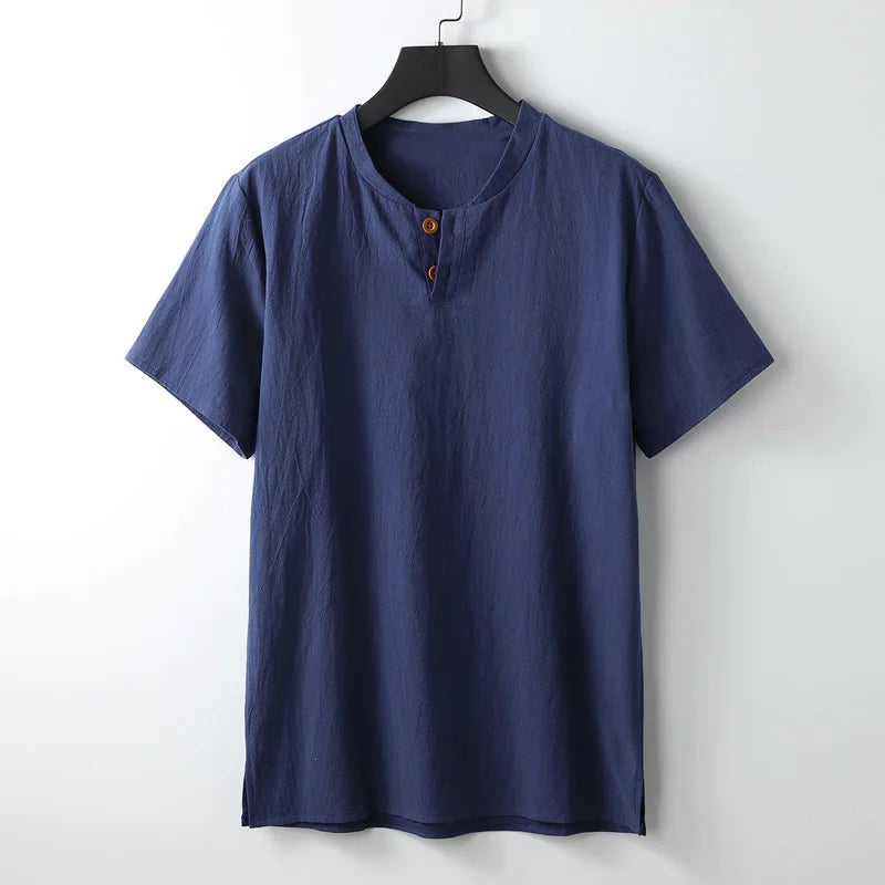 Men's Japanese Linen Button-Down Shirt – Breathable Tailored Fit