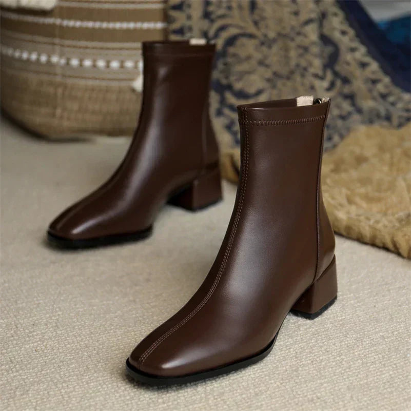 Women's Bold Boundary Genuine Leather Boots - Medium Heel Style