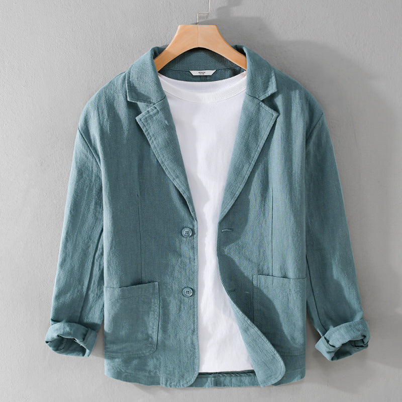 Men's Linen Blend Jacket – Relaxed Garment-Dyed Summer Layer – Dark Grey