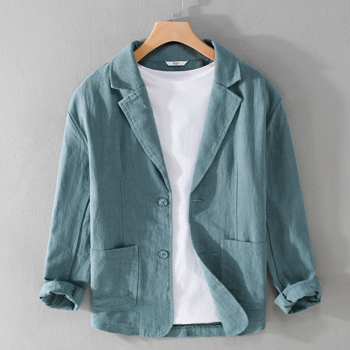 Men's Linen Blend Jacket – Relaxed Garment-Dyed Summer Layer – Dark Grey