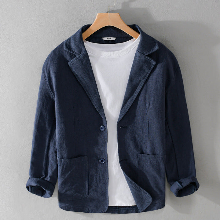 Men's Linen Blend Jacket – Relaxed Garment-Dyed Summer Layer – Azure