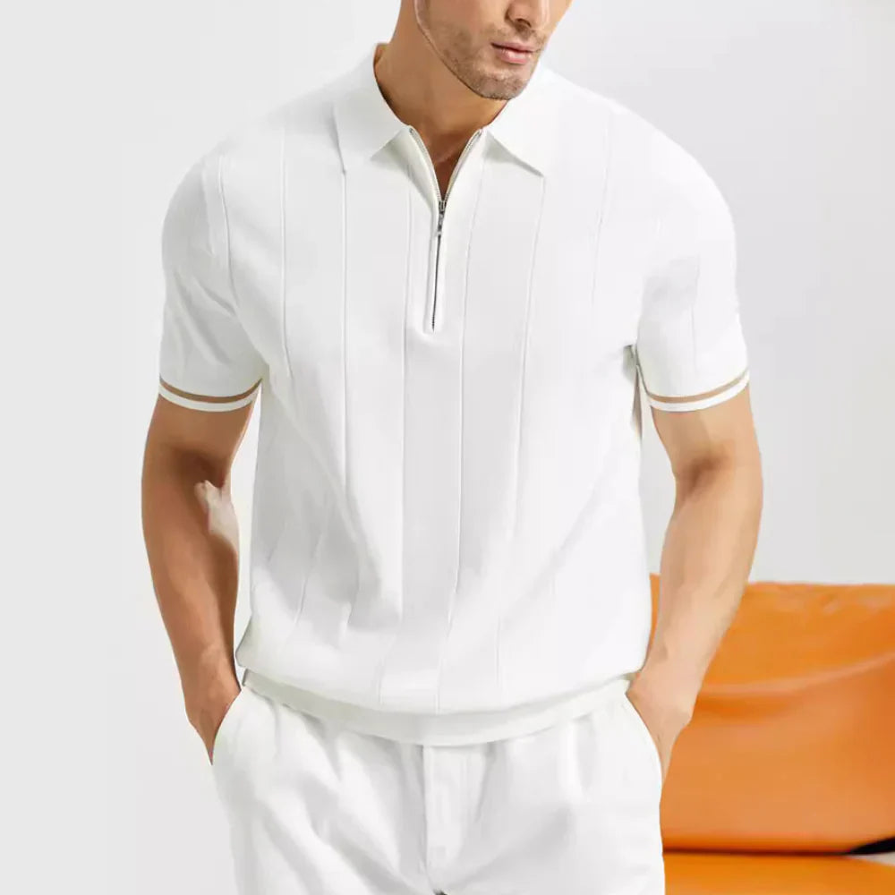 Men's Knit Half-Zip Polo – Massimo Textured Smart-Casual Top – view 5