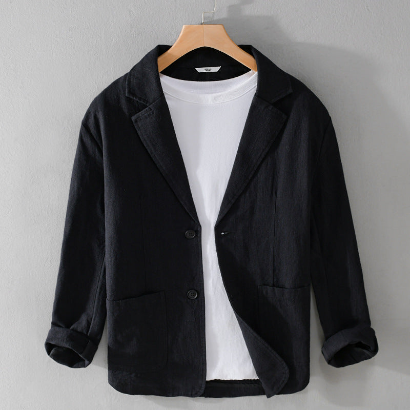 Men's Linen Blend Jacket – Relaxed Garment-Dyed Summer Layer – Dark Blue
