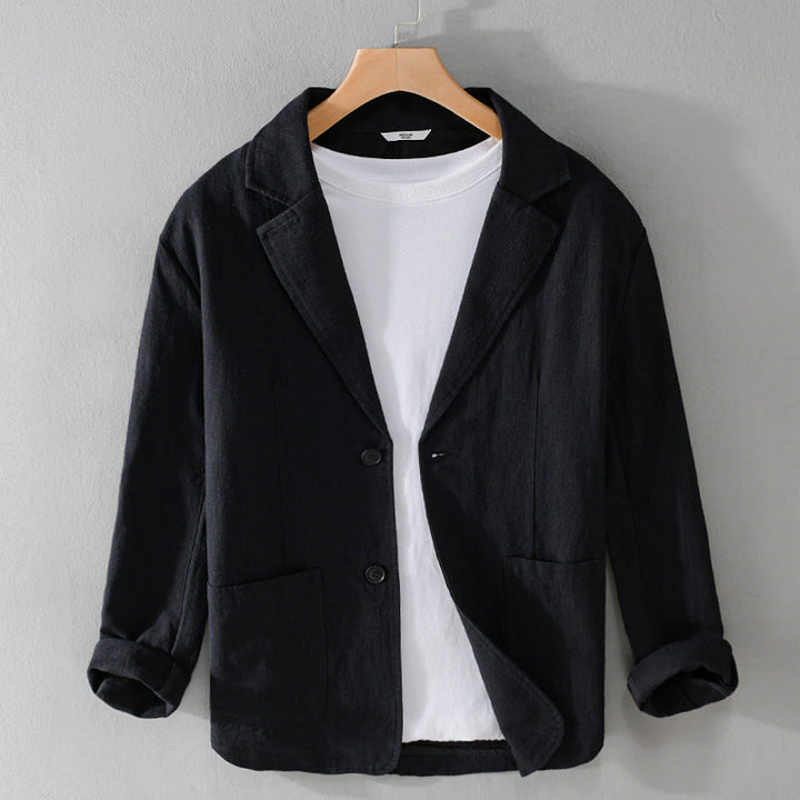 Men's Linen Blend Jacket – Relaxed Garment-Dyed Summer Layer – Dark Blue