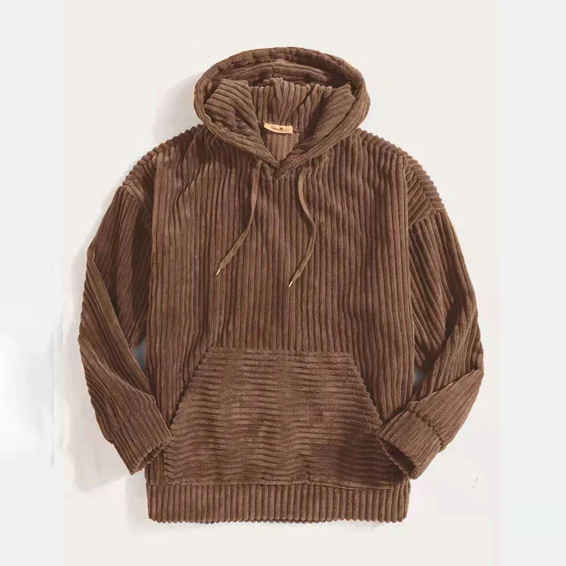 Men's Marcello Corduroy Hoodie – Soft Ribbed Smart-Casual Layer – Brown