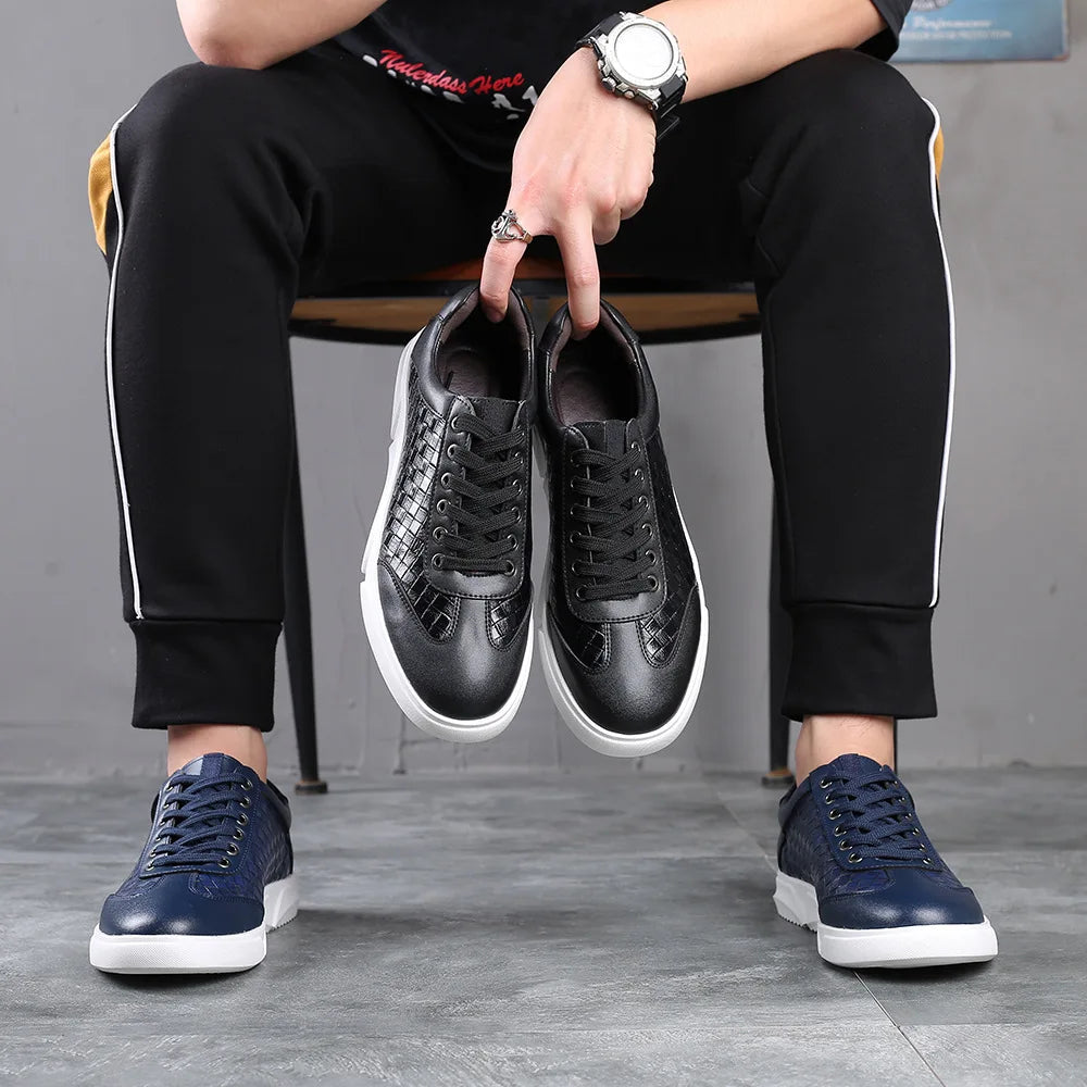 Men's Leather Woven Trainers – Low-Top Everyday Comfort – view 6