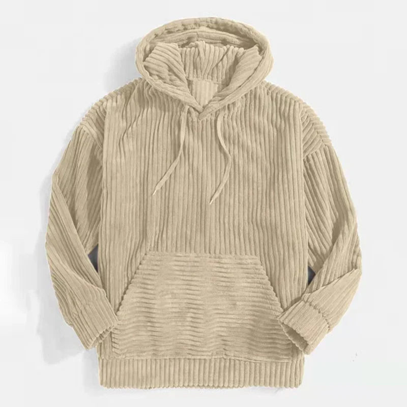 Men's Marcello Corduroy Hoodie – Soft Ribbed Smart-Casual Layer – Khaki
