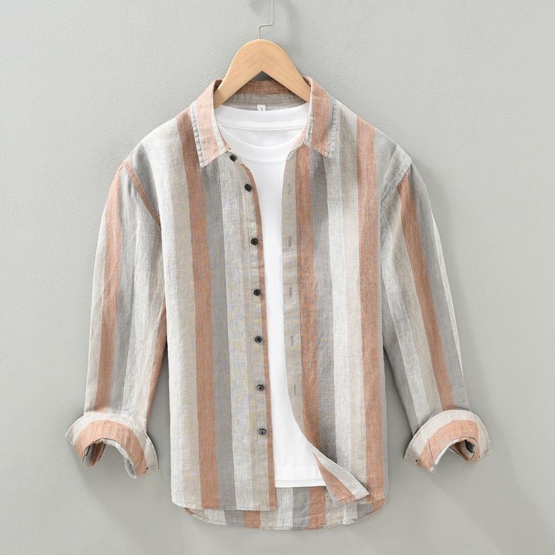 Men's Lucas Striped Linen Shirt – Breathable Summer Style – Khaki