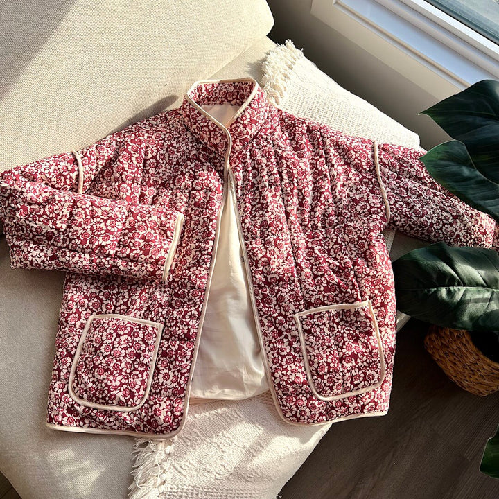 Women's Quilted Floral Coat – Pink Blossom Spring Jacket – view 5