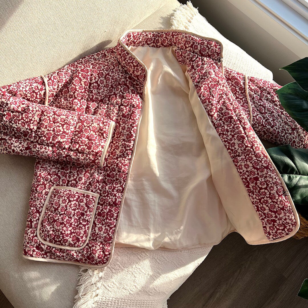 Women's Quilted Floral Coat – Pink Blossom Spring Jacket – view 6
