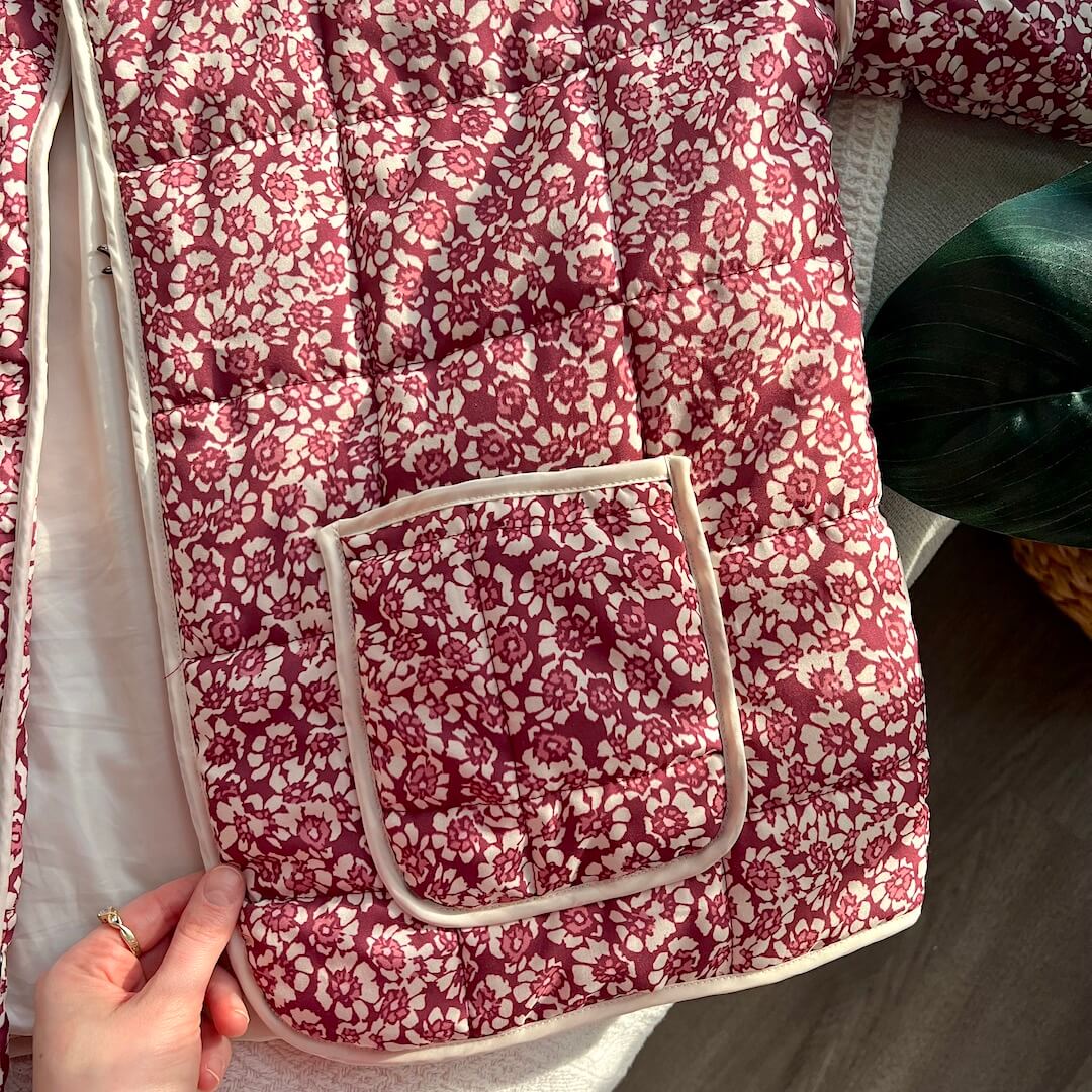 Women's Quilted Floral Coat – Pink Blossom Spring Jacket – view 4