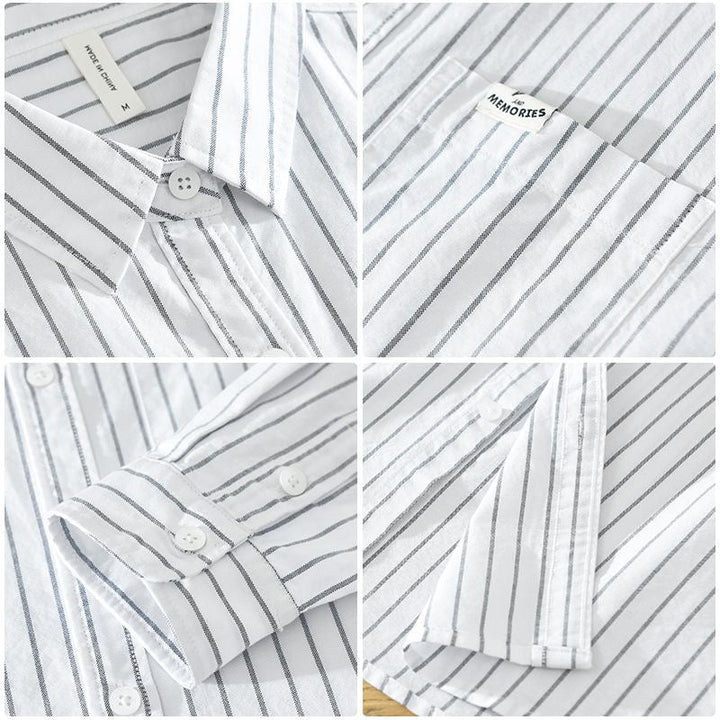 Men's Striped Linen Shirt – Breton Maritime Summer Style – view 8