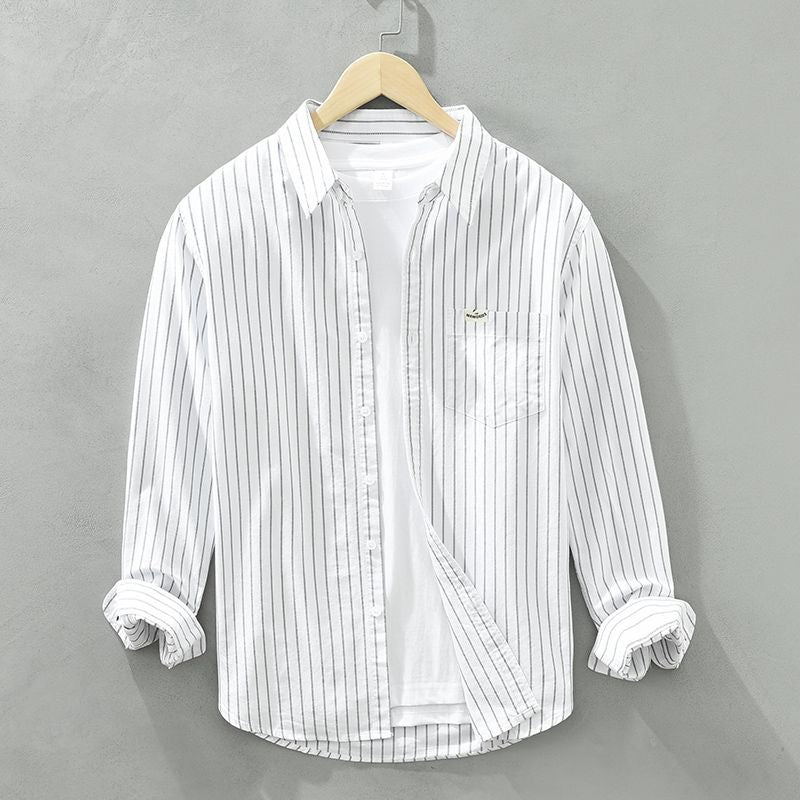 Men's Striped Linen Shirt – Breton Maritime Summer Style – view 3