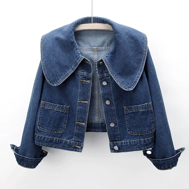 Women's Cropped Denim Jacket – Oversized Collar Trucker Style