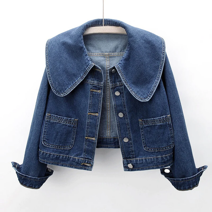 Women's Cropped Denim Jacket – Oversized Collar Trucker Style