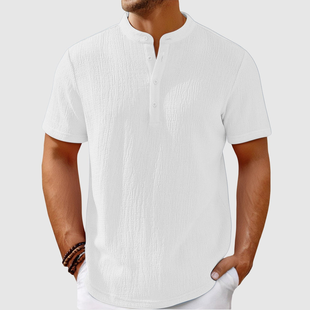 Men's Linen Blend Shirt – Relaxed Mandarin Collar Summer Style – White