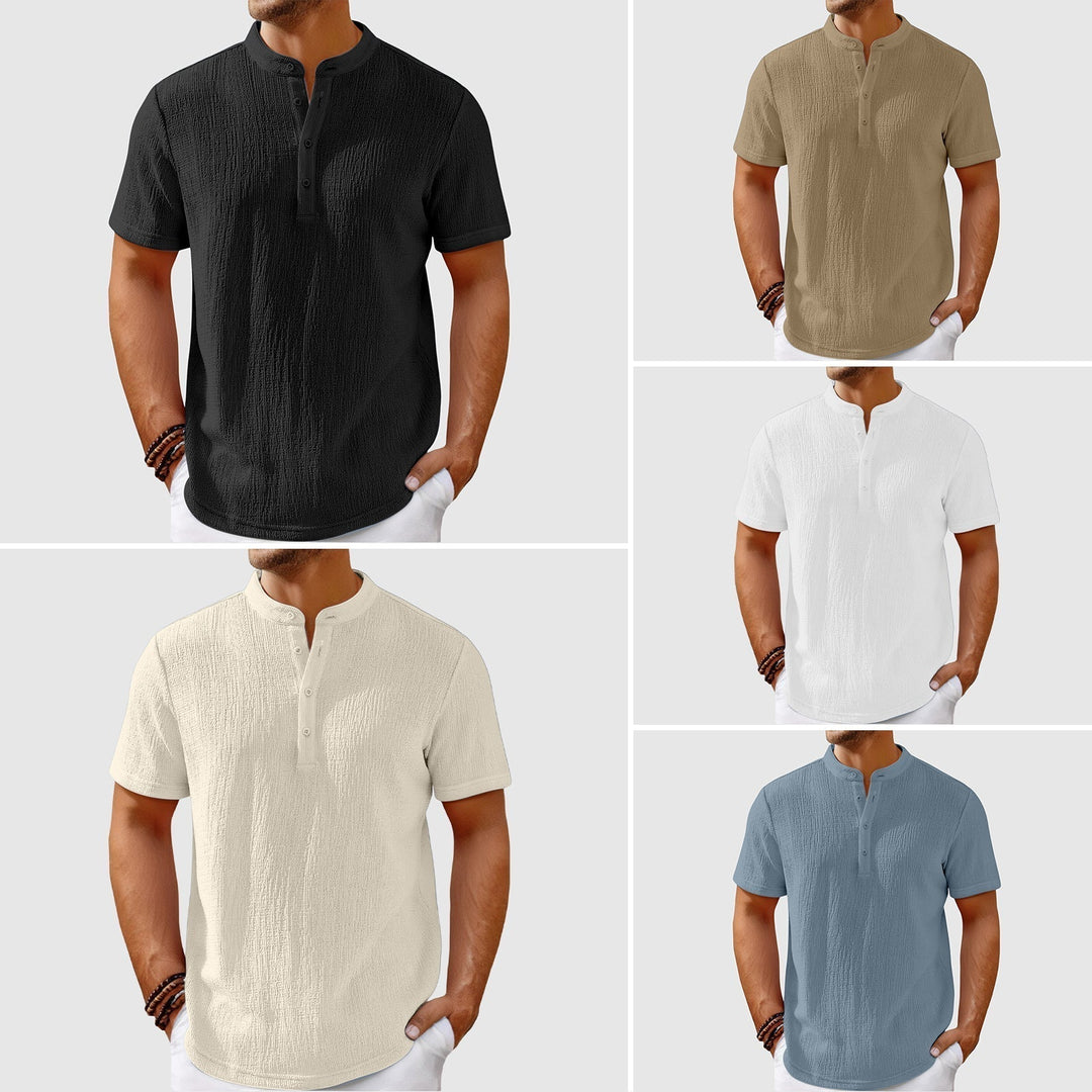 Men's Linen Blend Shirt – Relaxed Mandarin Collar Summer Style – All 5 Colours