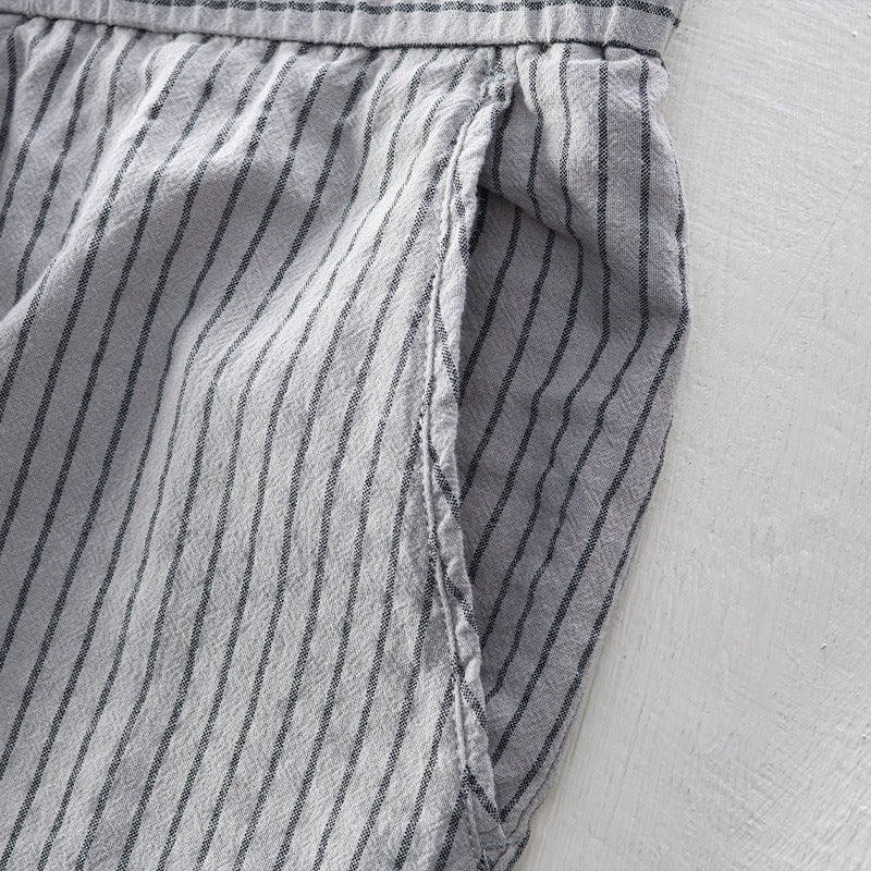 Emilio Men's Pinstripe Cotton Trousers – Relaxed Drawstring Fit – view 8