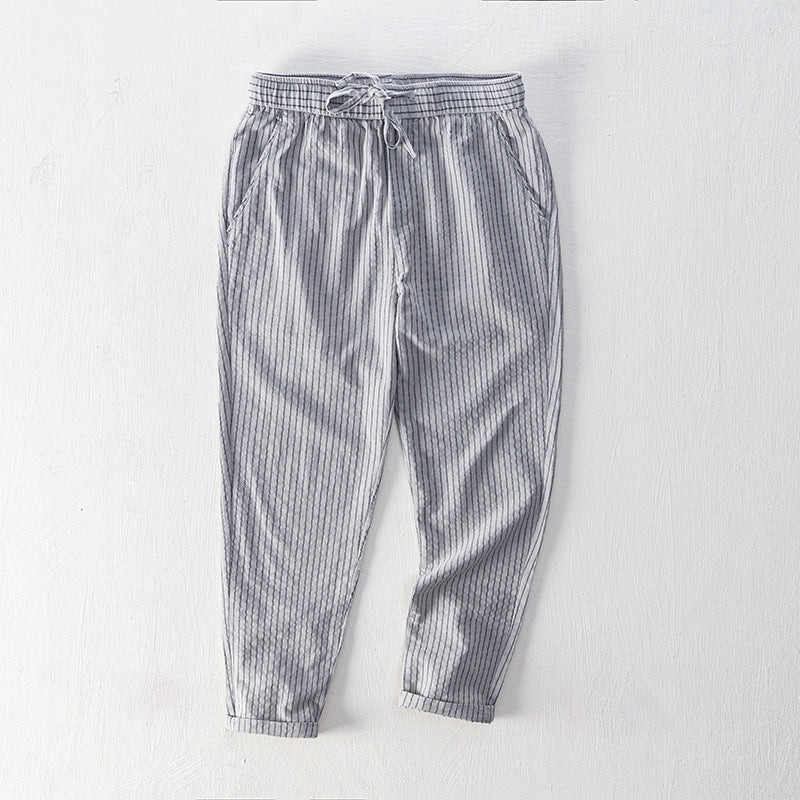 Emilio Men's Pinstripe Cotton Trousers – Relaxed Drawstring Fit – view 4