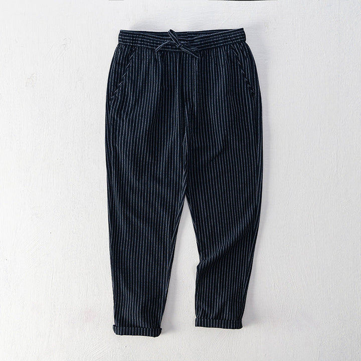 Emilio Men's Pinstripe Cotton Trousers – Relaxed Drawstring Fit – view 2