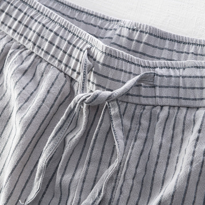 Emilio Men's Pinstripe Cotton Trousers – Relaxed Drawstring Fit – view 7