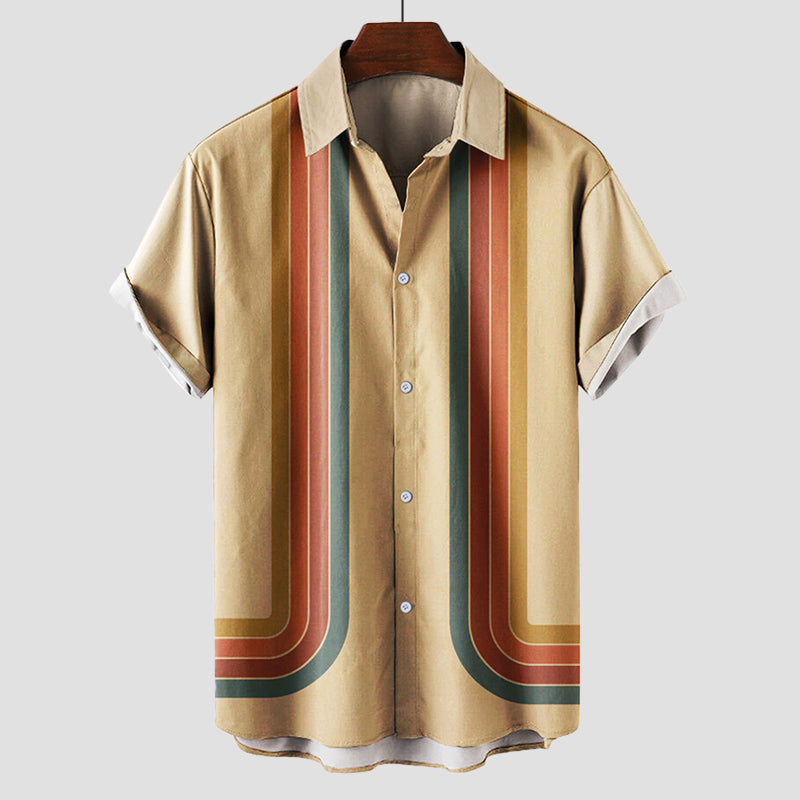 Men's Striped Retro Shirt – Breathable Anti-Wrinkle Summer Shirt – Beige