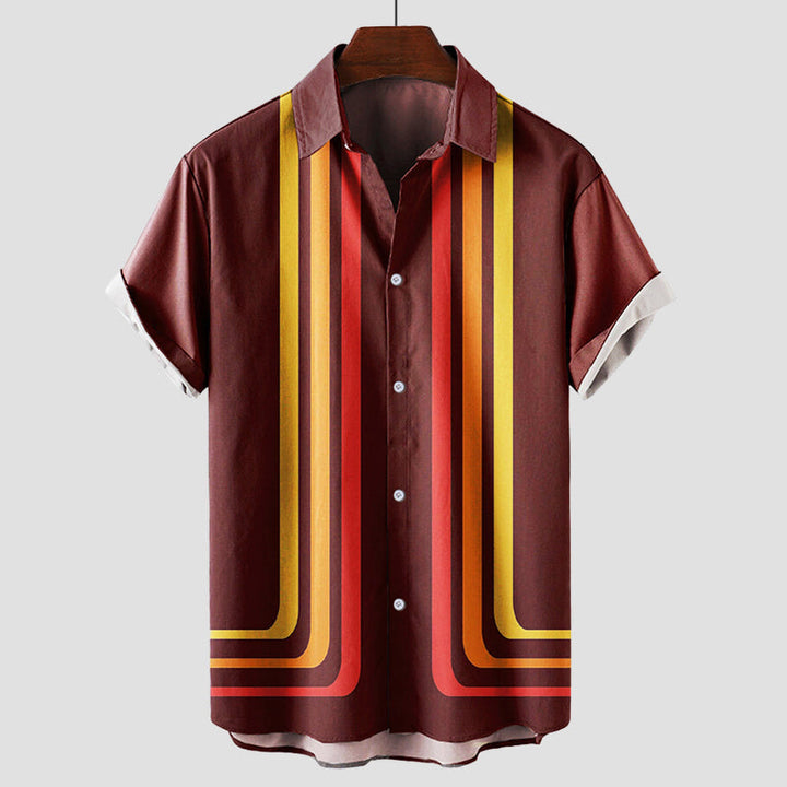 Men's Striped Retro Shirt – Breathable Anti-Wrinkle Summer Shirt – Khaki