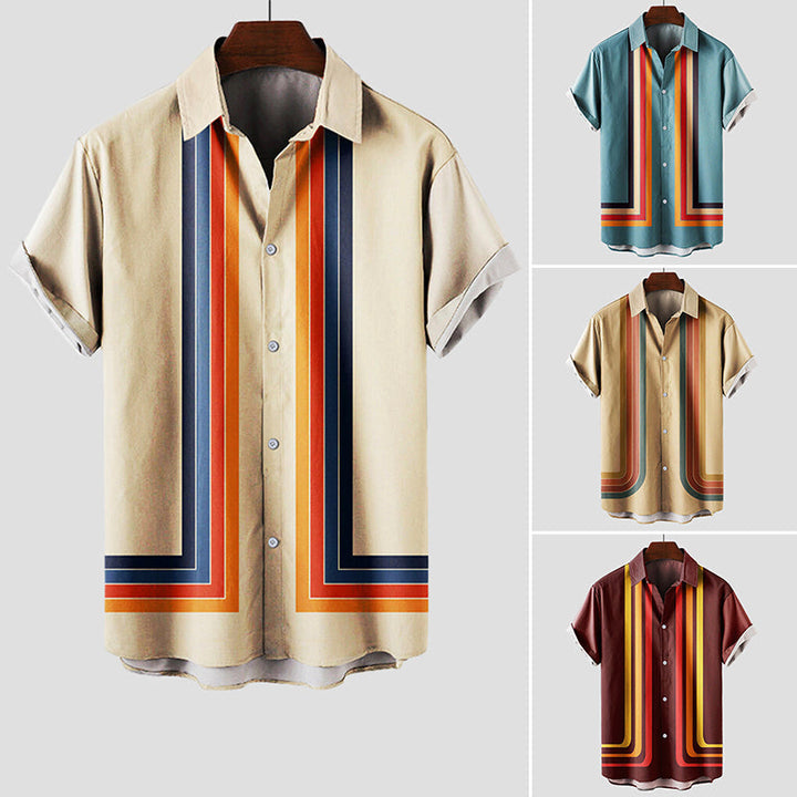 Men's Striped Retro Shirt – Breathable Anti-Wrinkle Summer Shirt – Blue