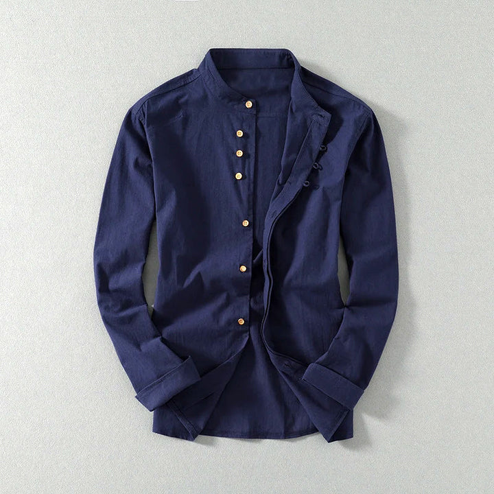 Men's Mandarin Collar Linen Blend Shirt – Kyoto Smart Casual