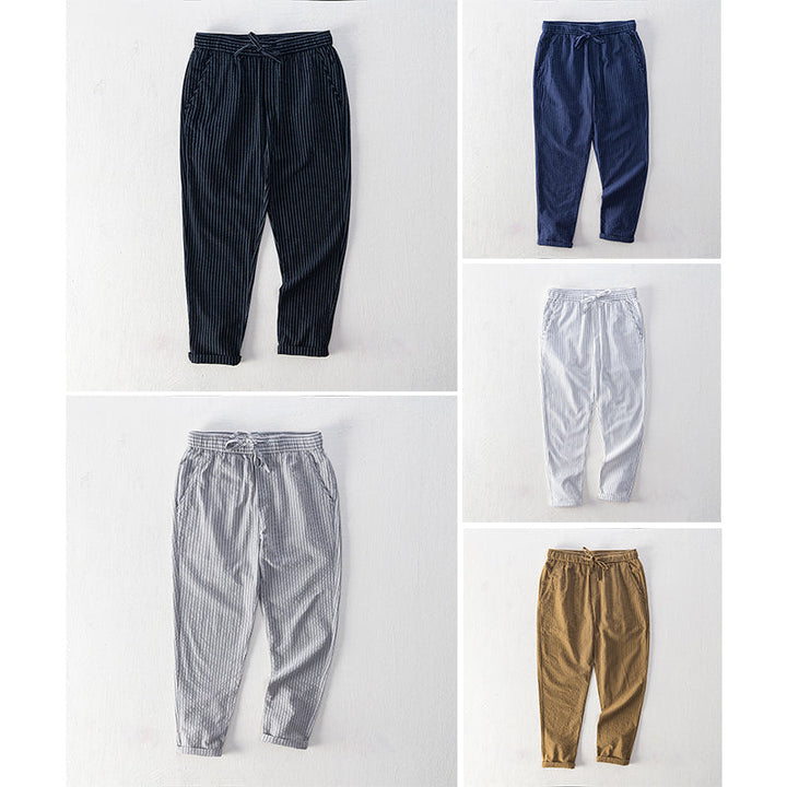Emilio Men's Pinstripe Cotton Trousers – Relaxed Drawstring Fit – view 6
